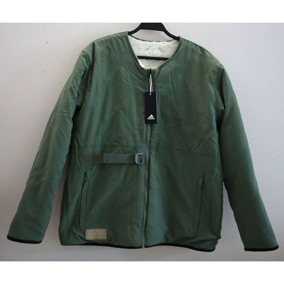 Adidas HF9105 Men Sz M Natural Green/Cream Adicross Reversible Sherpa Jacket - Picture 1 of 16
